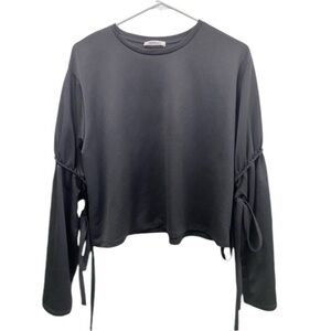 Zara Trafaluc black long bell sleeves and ties details women’s size small